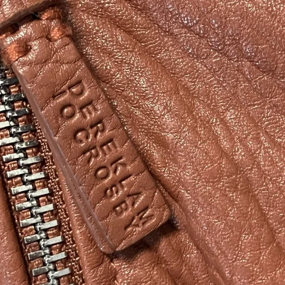 DEREK LAM 10 Crosby Lambskin Leather Moto Jacket Womens Brown‎ Cognac